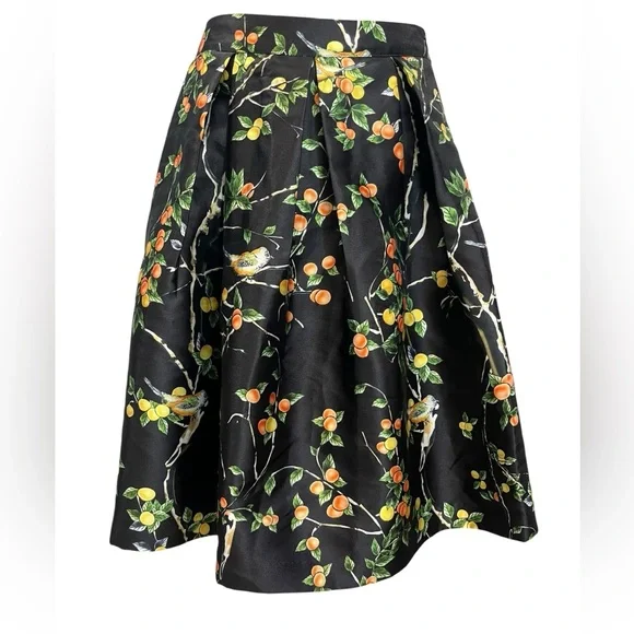 Modasize Black Fruit Print Pleated Midi Skirt Size L - Picture 2 of 8